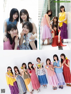 A group of young women standing in front of a white background.