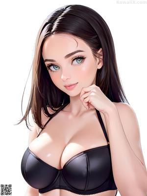 A woman in a black lingerie sitting on a ledge next to a pool.