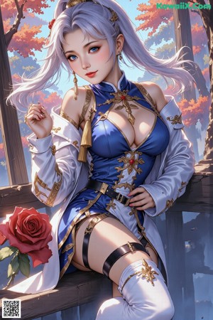A woman sitting on top of a throne holding a sword.