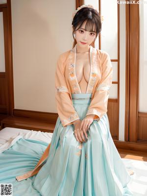 A woman in a purple kimono is posing for the camera.