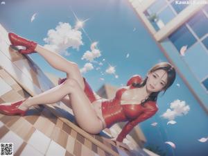 A naked anime girl standing in front of a door.
